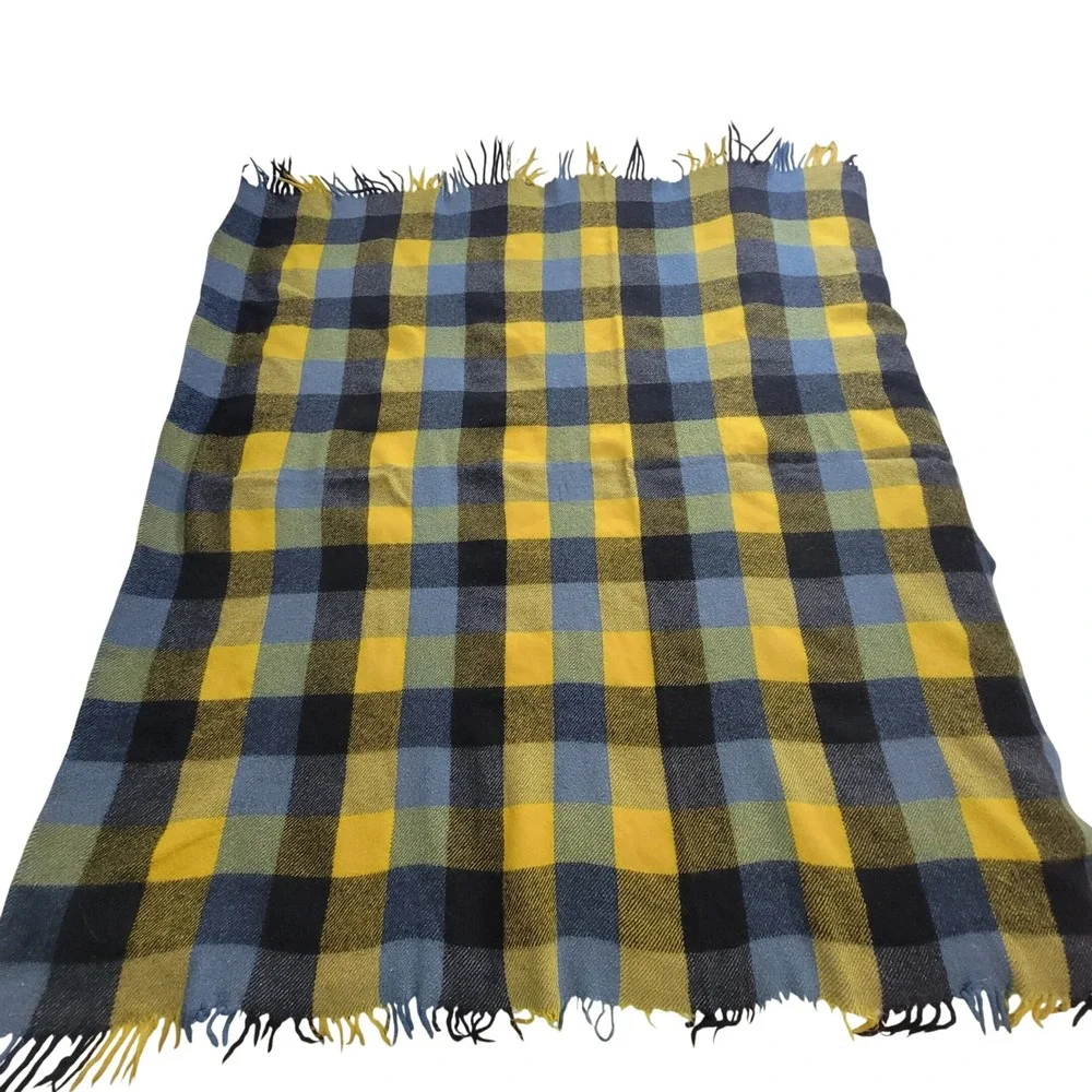 Waverley All Wool Blanket South Africa Yellow Blue Plaid‎ Check Fringed 55x55